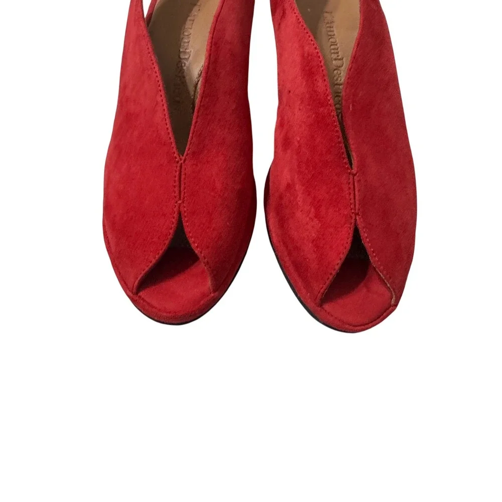 L'Amour Des Pieds Odetta Wedge Sandals Womens 6.5 Red Excellent Suede Slingback